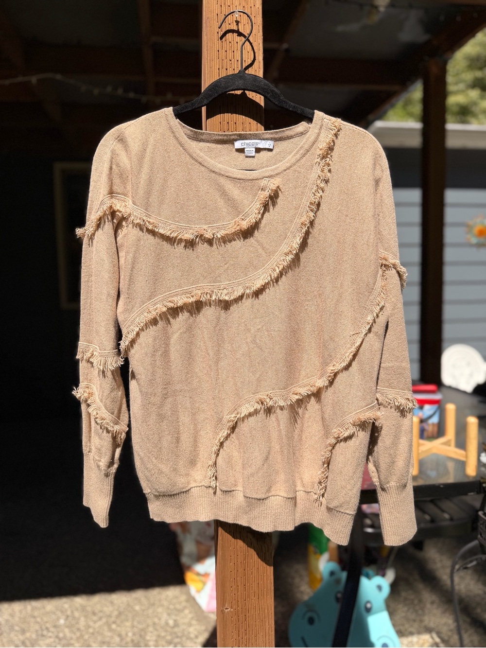 Chico's Beige Fringe Wave Sweater